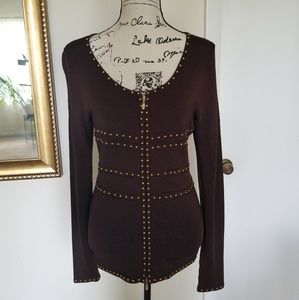 CACHE | Gold Studded Zip Down Cardigan Top